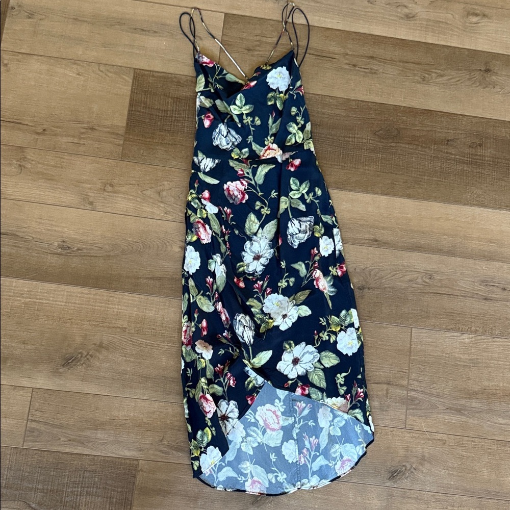 Alice + Olivia Navy Floral High-Low Dress (Size 0)